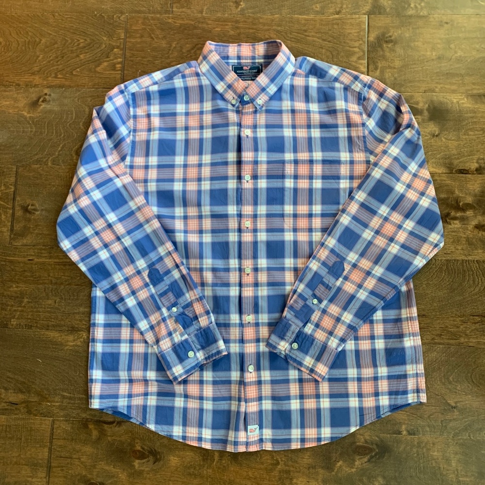 Vinyard Vines Slim Fit Murray Shirt Long Sleeve Button Down Mens XL  Blue Pink